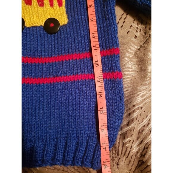 Baby Blue Handmade Knit Sweater w/Yellow School Bus & Black Button Wheels -2T-4T - Picture 8 of 10